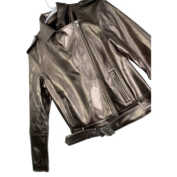INC Womens Small Metallic Faux Leather Moto Jacket With Belt NWT - Picture 1 of 9